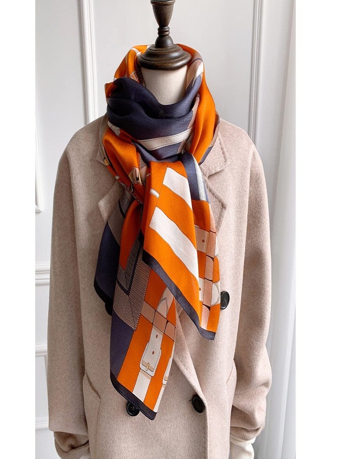 Aufeel Fashion Scarves 100% Satin Silk Scarf Long Lightweight Sunscreen Shawls Wraps for Women Hair Scarves (Orange Blue) - Image 5
